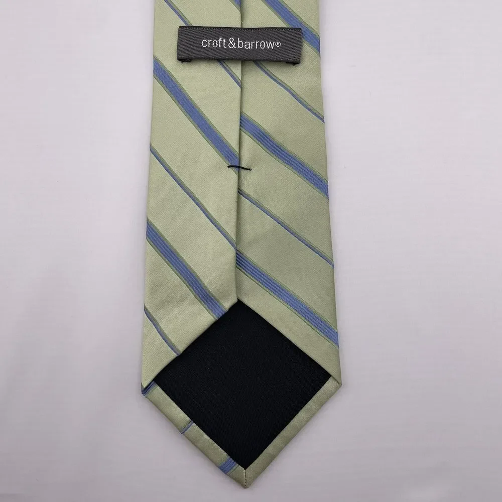 CROFT & BARROW Men's Designer Silk Necktie Green Blue Striped Handmade China 60
